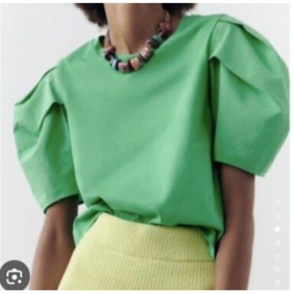 Zara Womens M Cotton Blend Baloon Sleeve Festival Boho Top - Picture 4 of 16